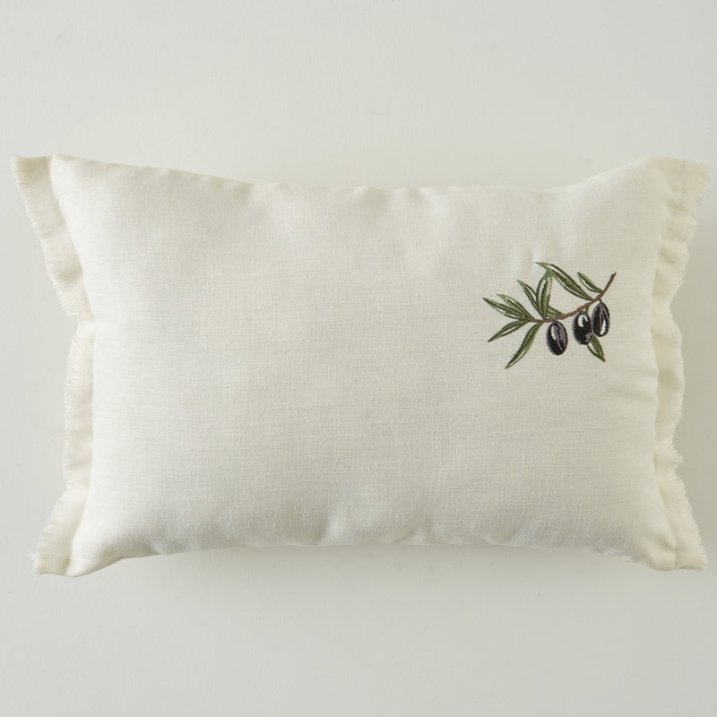 Housse de coussin olive brodée