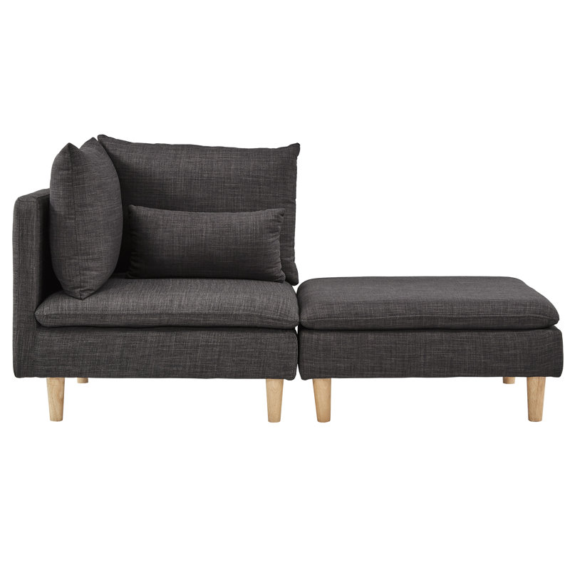 Chaise longue à accoudoirs carrés Poyner, Lin gris foncé chiné