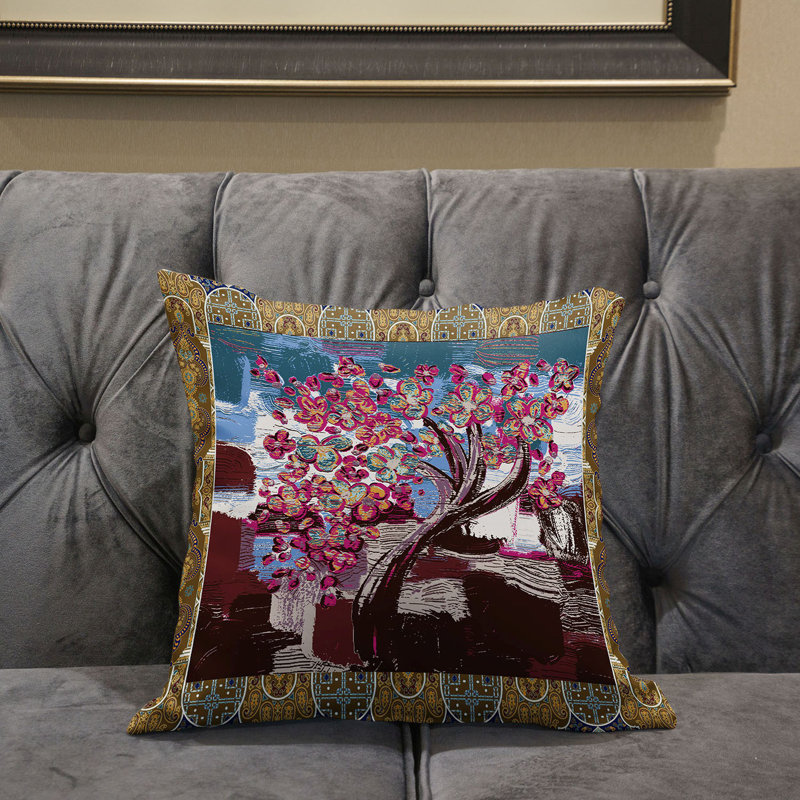 Housse et insert de coussin carré en polyester intérieur / extérieur, 20 po x 20 po, Rose / jaune / bleu