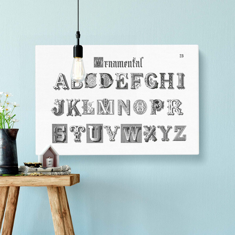 Ornamental Font Alphabet - Wrapped Canvas Typography Print - Wrapped Canvas, 40cm H x 60cm W x 3cm D