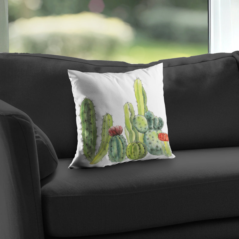 Small Cactus - Green Illustrative – Throw Pillow Cover Only, Double-Sided Print, Insert Not Included