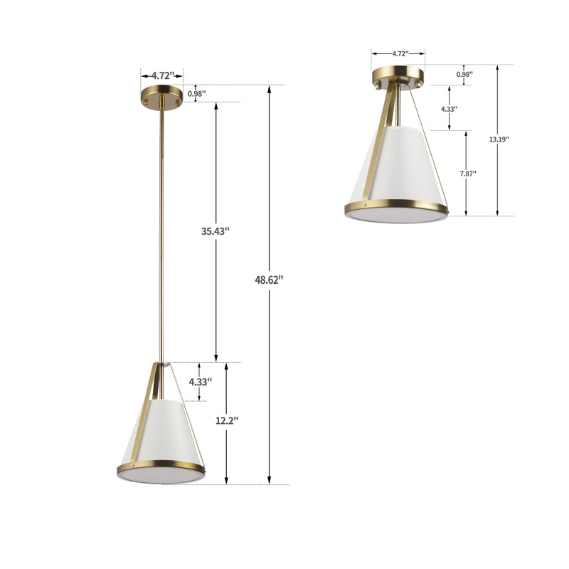 Brass Empire Pendant with Tapered Fabric Shade