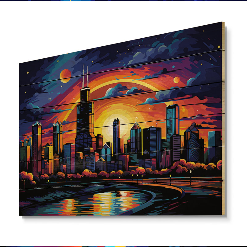 Chicago Popart I sur bois, H 24 po x l 32 po x P 0,78 po