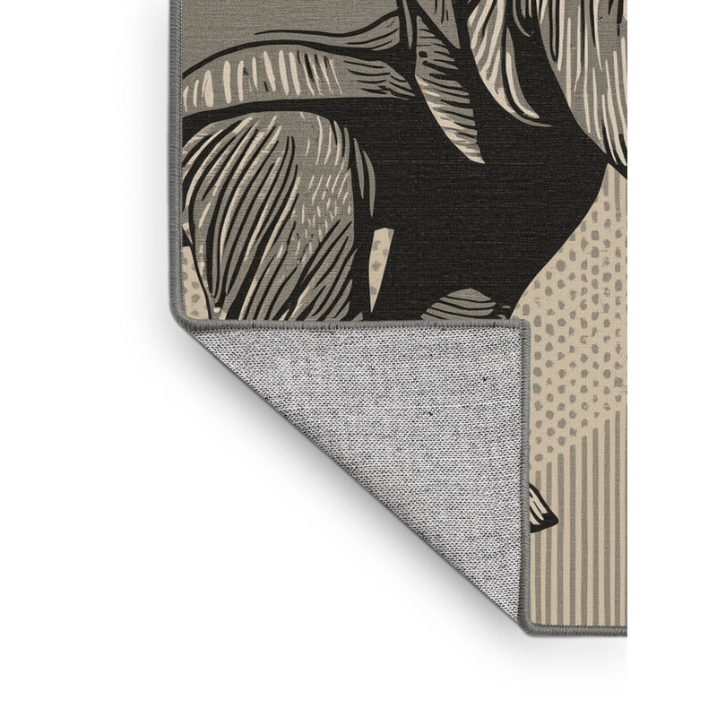 Machine Washable Peirsen Rhino Classic Block Print Rug in Gray – Gray Binding, 8x12