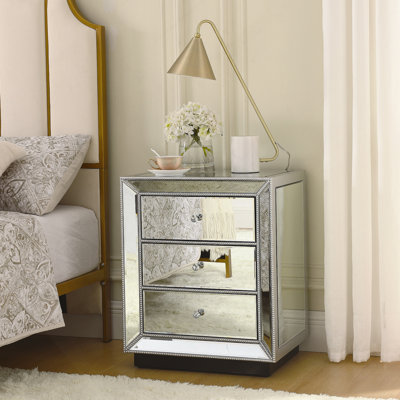 W 22"X D 16 ' X 26.8" Flash Silver Mirror Three Drawer Cabinet