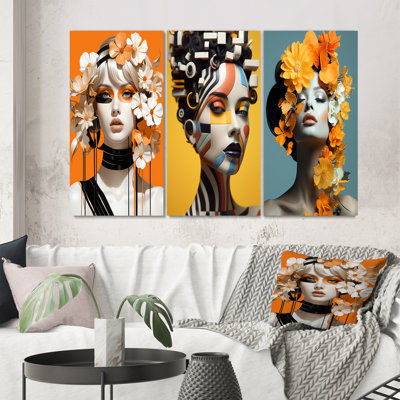 Orange Flower Goddess Woman - Fashion Woman Art Set Of 3 Pieces