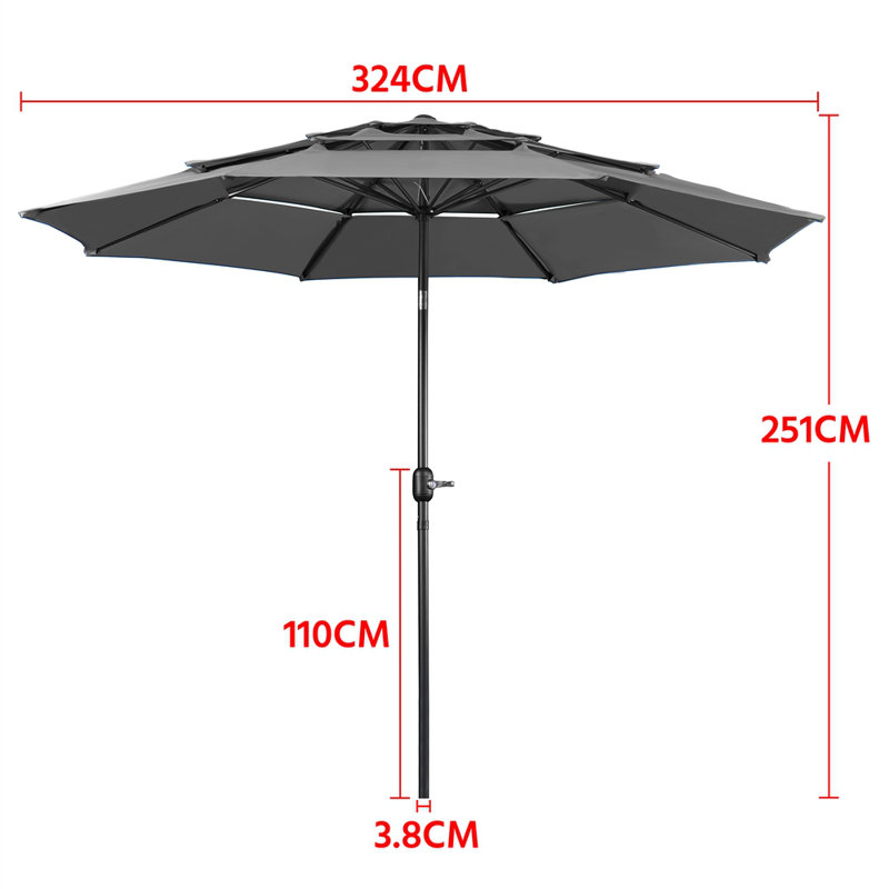 324cm Tilt Market Parasol, Grey