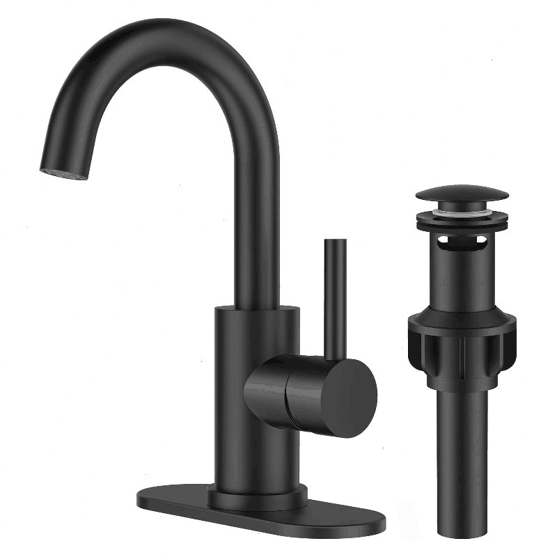 Robinets de lavabo pour salle de bain à poignée simple avec drain noir