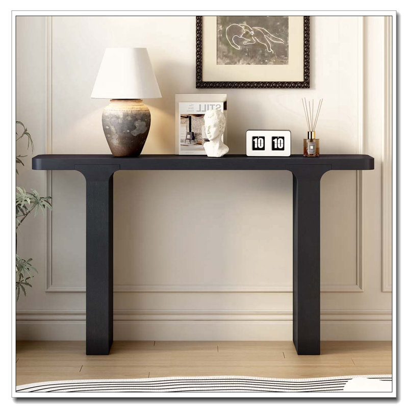 60''Farmhouse Entryway Table with Large countertop, Minimalism Sofa Table with Acacia Veneer, Black