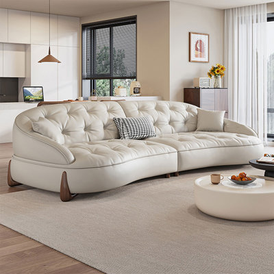 110.24" White Genuine Leather Modular  Sofa cushion couch