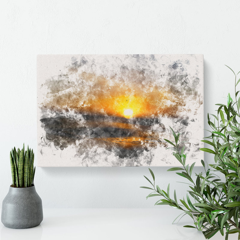 Sunset in Honolulu Hawaii Watercolour - Wrapped Canvas, 50cm H x 76cm W x 3cm D