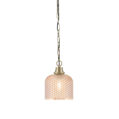 Chain Hung Pendant Shown In New Age Brass Finish With 6" Amber Textured Glass Shade