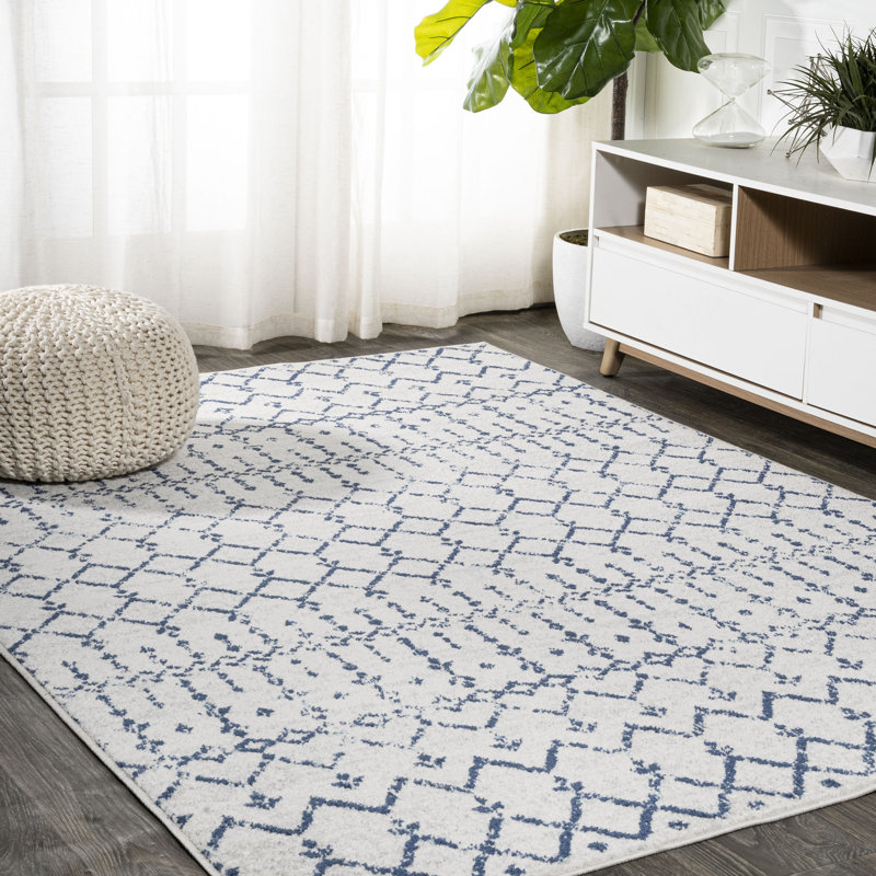 Kateshia Moroccan HYPE Boho Vintage Diamond Cream/Navy Rug, Rectangle 8'8" x 12'