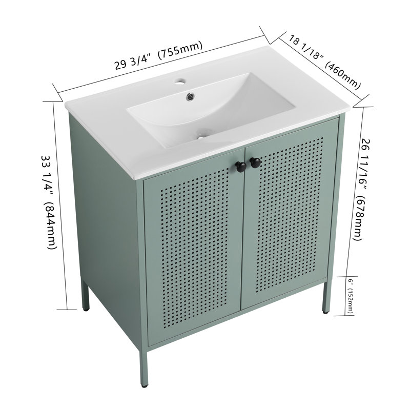Meuble-lavabo simple autoportant de 29,7 po avec plateau en céramique Margett
