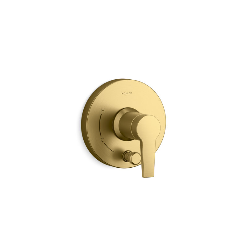 Pitch Rite-Temp Valve Trim With Push-Button Diverter, Brushed Brass