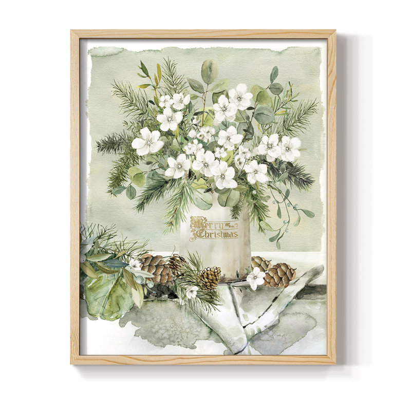 «Merry Christmas Bouquet», reproduction encadrée - bois massif, H 15 po x l 12 po, Naturel
