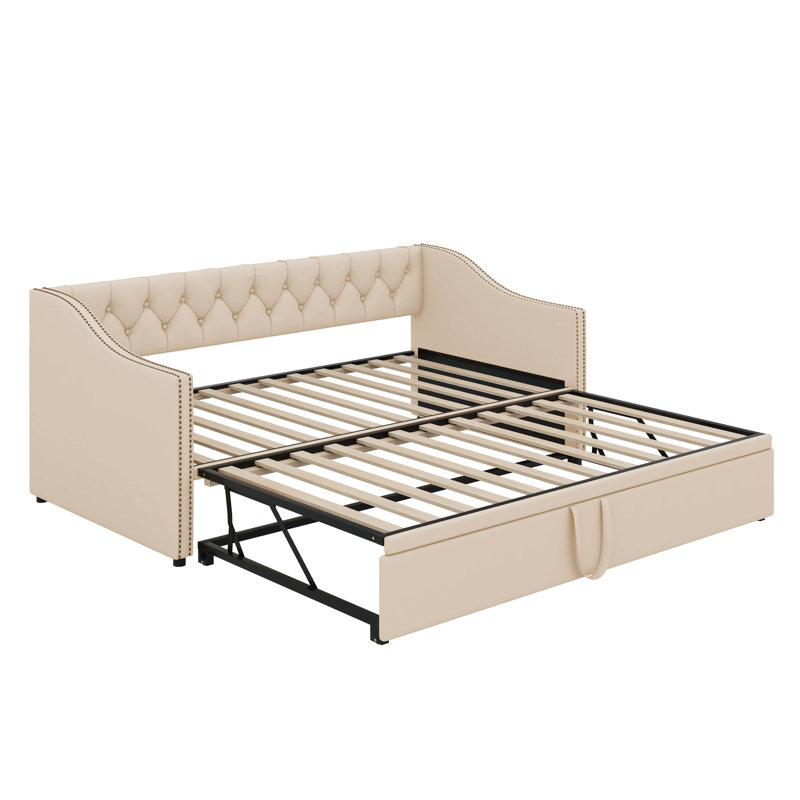 Lit de jour simple rembourré avec lit gigogne, Beige