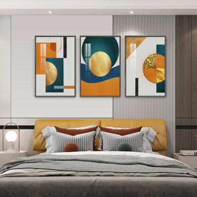Luxueux aluminium encadré, ensemble de 3 reproductions d'art encadrées sur toile