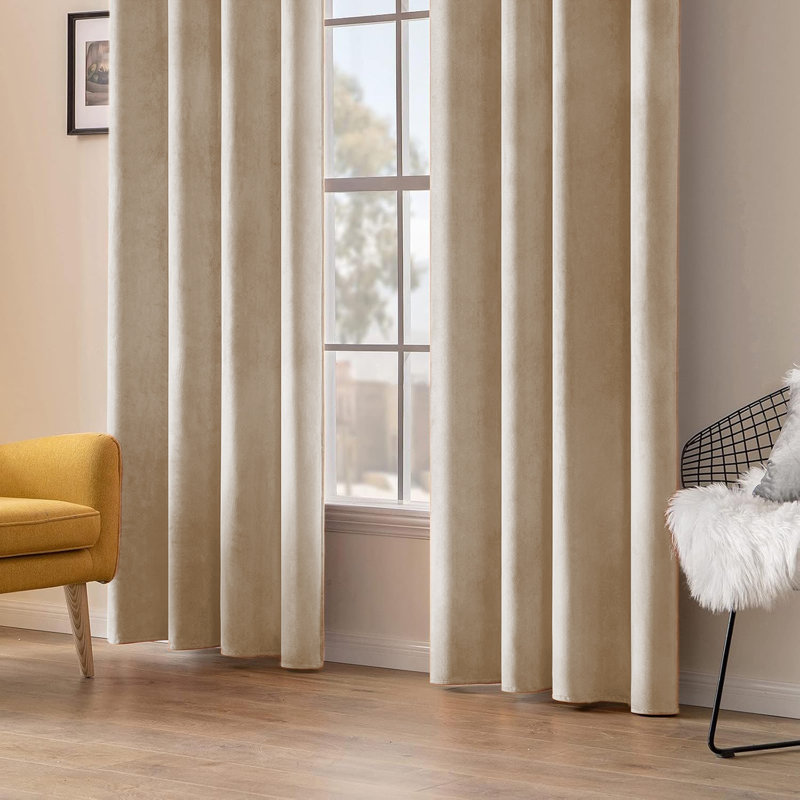 Aspire Homeware 100% Velvet Eyelet Room Darkening Curtains Pair for Soft and Elegant Window Look, Beige