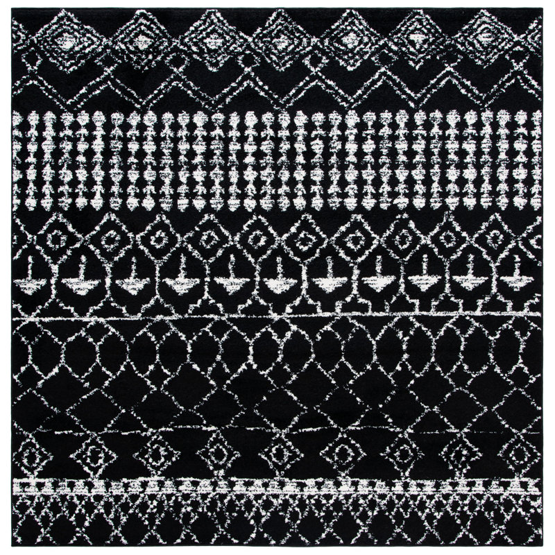 Tapis noir à motif géométrique Cobos, Carré 5 pi