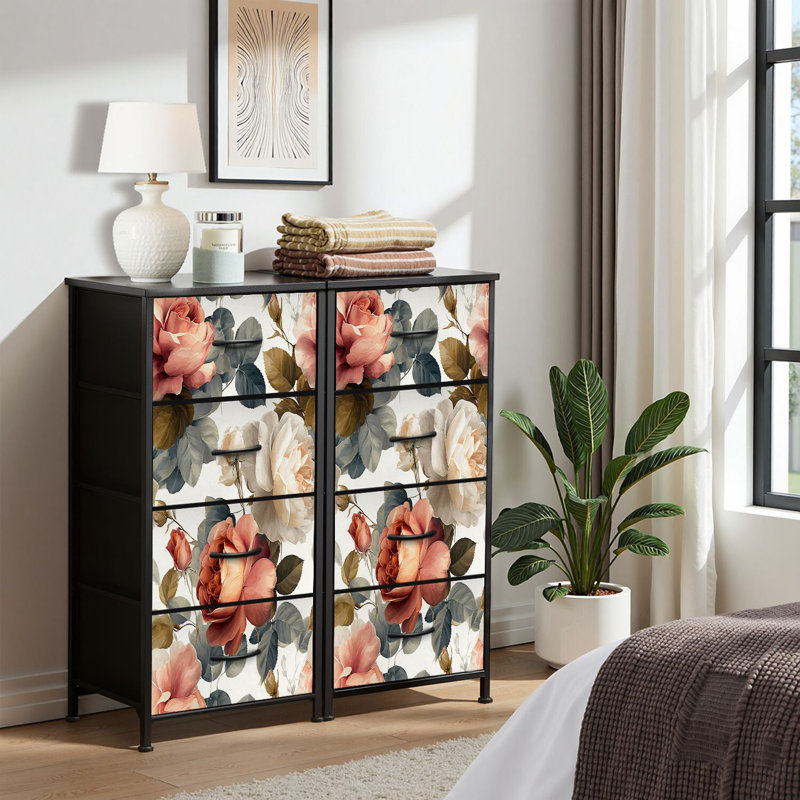 4 Drawer Dresser for Bedroom, Narrow Chest of Drawers, Wooden Top and Study Iron Frame 18"x37.5"-(WxH)