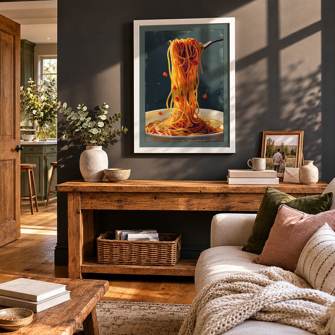 Fork Suspended Spaghetti Modern Framed Art Print