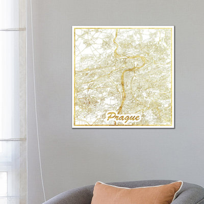 Prague Leaf Urban Blueprint Map by Hubert Roguski - Wrapped Canvas Painting