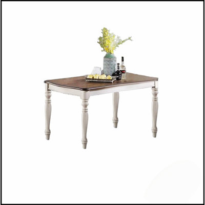 Transitional Style 7Pc Dining Set With Oak Top Table And 6 Cushioned Side Chairs In Antique White Finish