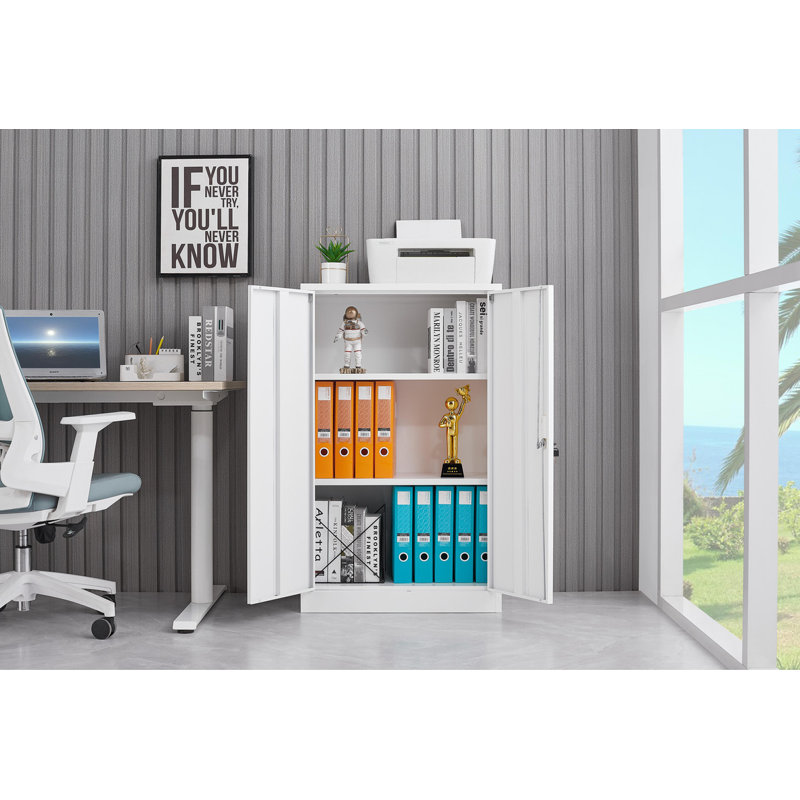 Metal Storage Cabinet with Lock - Adjustable Shelf & Folding Design for Office/Home, White
