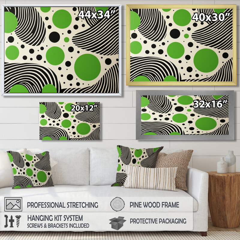 Décoration murale minimaliste vert et noir optique II - Minimalisme, H 16 po x l 32 po, Doré