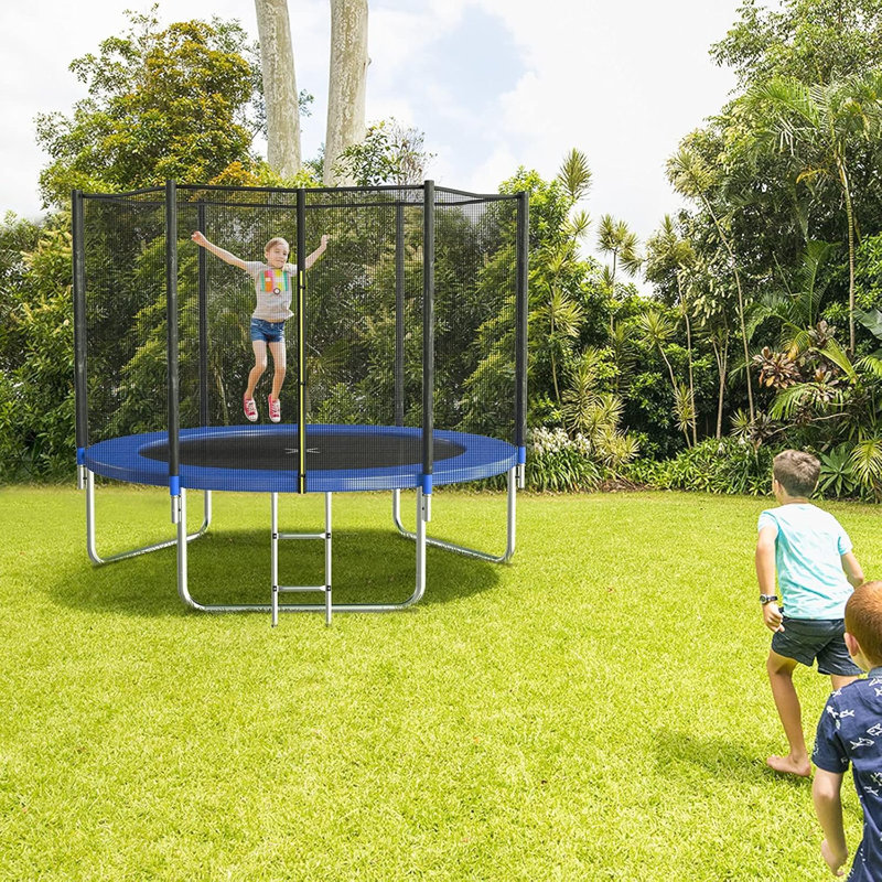 Trampoline AOTOB 15FT pour enfants / adultes, capacité de poids du trampoline de cour arrière 1000LBS avec filet de sécurité et échelle, bleu marine