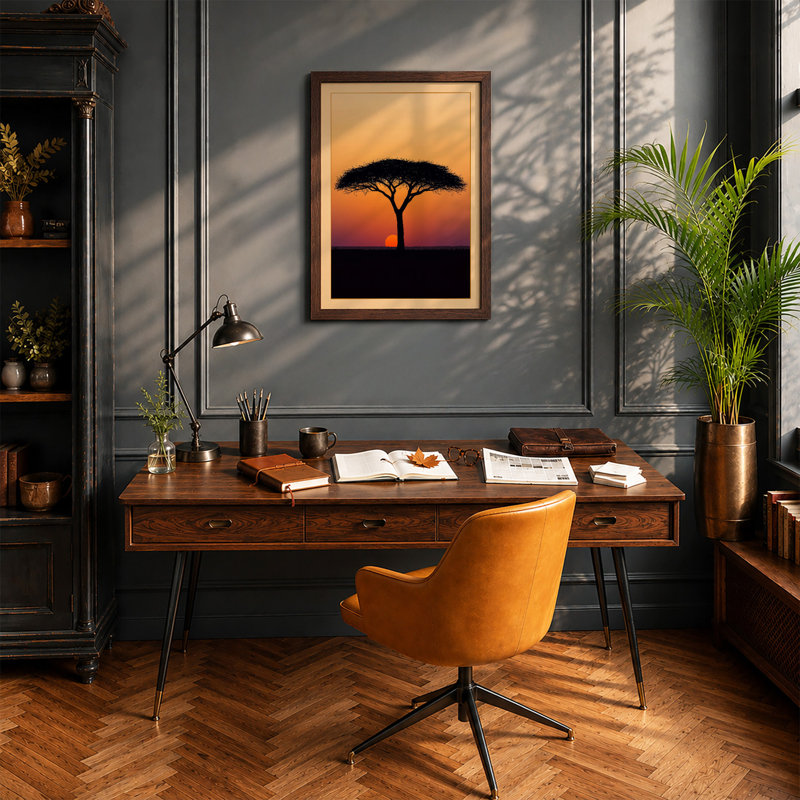 Acacia at Dusk Coastal - Framed Print, Walnut, A1 - 84.1 x 59.4 cm