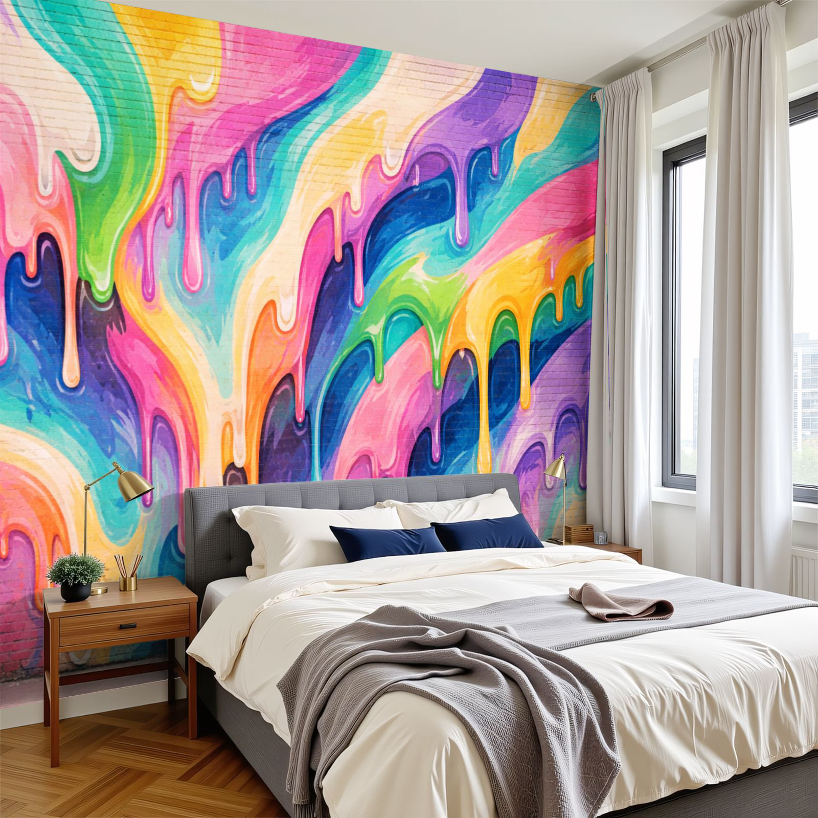 Ebern Designs Peel and Stick Wallpaper Colorful Dripping Paint Abstract ...