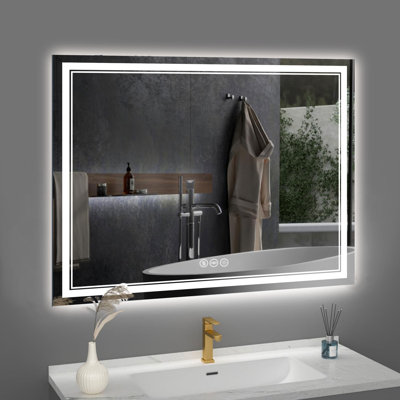 Anti-fog Tempered Glass LED Bathroom Mirror, 3 Color Temperature with Front and Backlight, Rohs and CRU Compliant