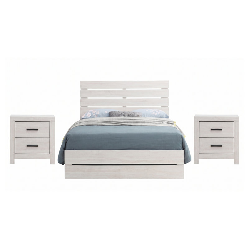Ensemble de chambre à coucher Kingsley Coastal blanc Queen 3 pièces avec lit à panneaux et deux tables de chevet