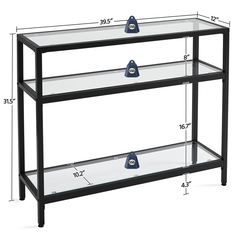 Solitro 39.5'' Glass Top Console Table, Black