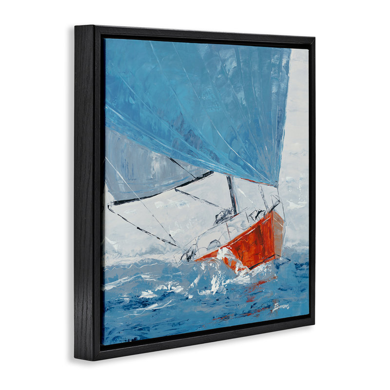 «Crashing Waves Against Boat», art mural encadré flottant par John Burrows, Cadre flottant noir de jais, H 18 po x l 18 po
