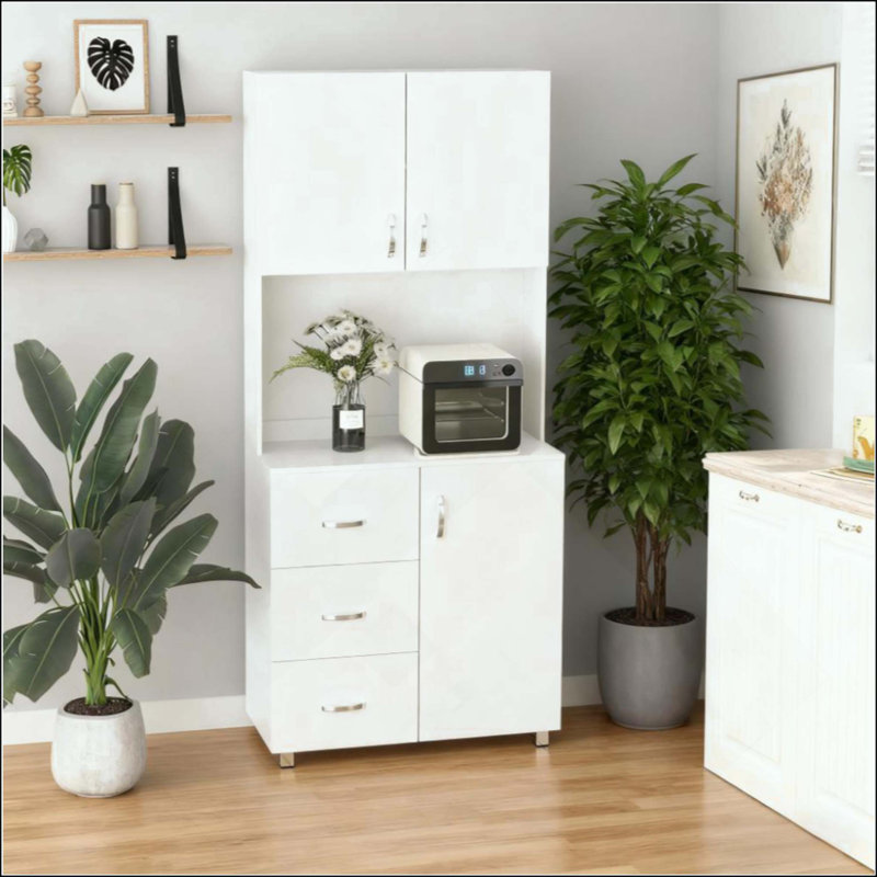 Buffet de cuisine autoportant à deux portes avec grand rangement et tablettes réglables, parfait pour un décor moderne