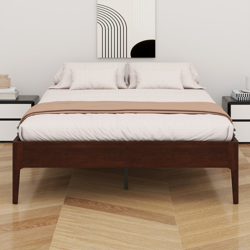 Sturdy Wooden Platform Bed Frame with Strong Metal and Wood Slat Support, Chocolate