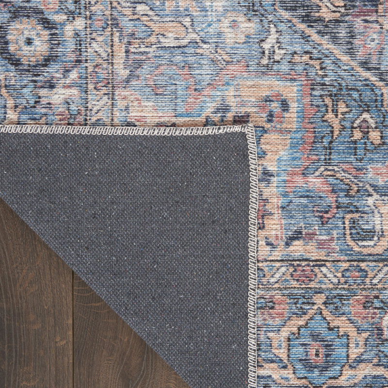 Tapis floral bleu et rose tissé à la machine 9 pi x 12 pi
