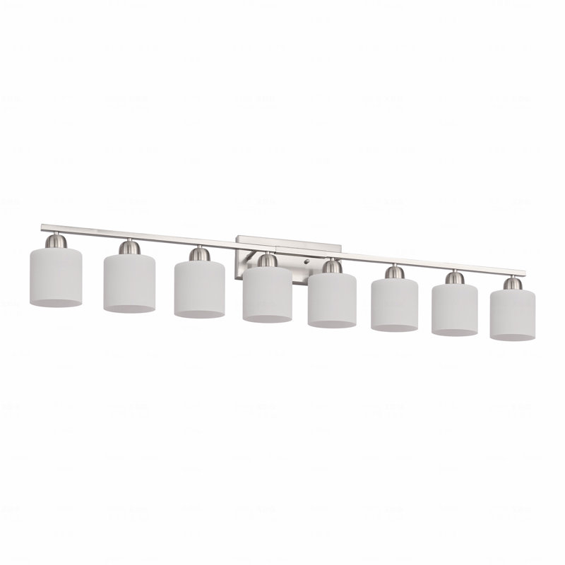 Éclairage pour salle de bain 8 lumières avec abat-jour en verre blanc laiteux, Chrome chrome