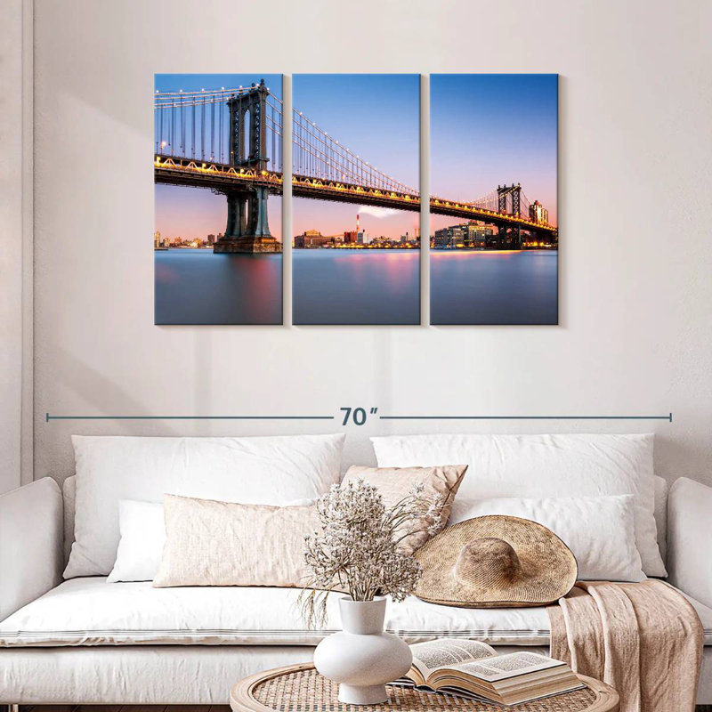 Lilie illuminé le pont de Manhattan, photographie, H 28 po x l 45 po