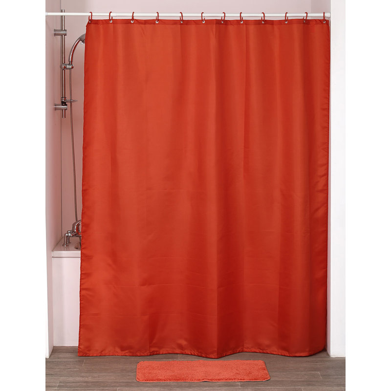 Rideau de douche en polyester de couleur unie avec crochets assortis, Orange