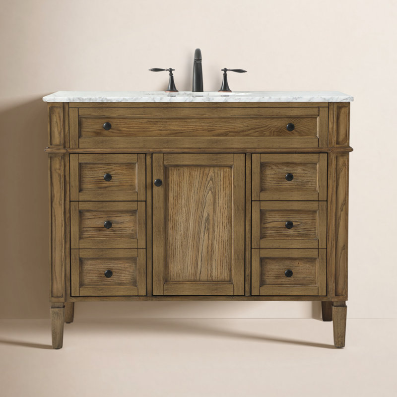 Rivers 42'' Single Bathroom Vanity with Carrara Marble Top, Driftwood