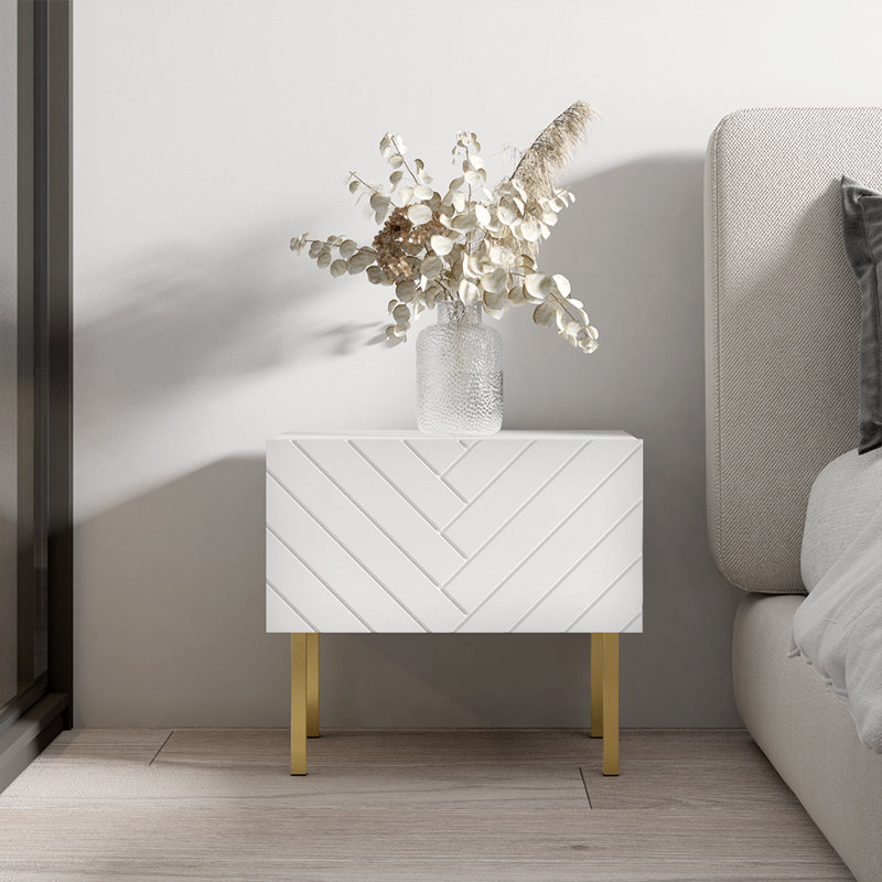 Aranza 17.9" Nightstand with High Gloss Finish, White