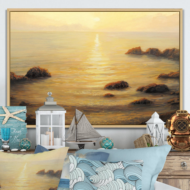 Golden Sunrise Sunet - reproduction sur toile, H 12 po x l 20 po x P 1 po, Cadre flottant brun