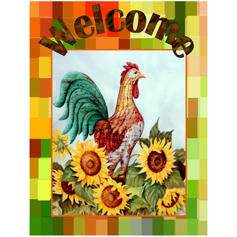 Drapeau de jardin 2 côtés welcome coq