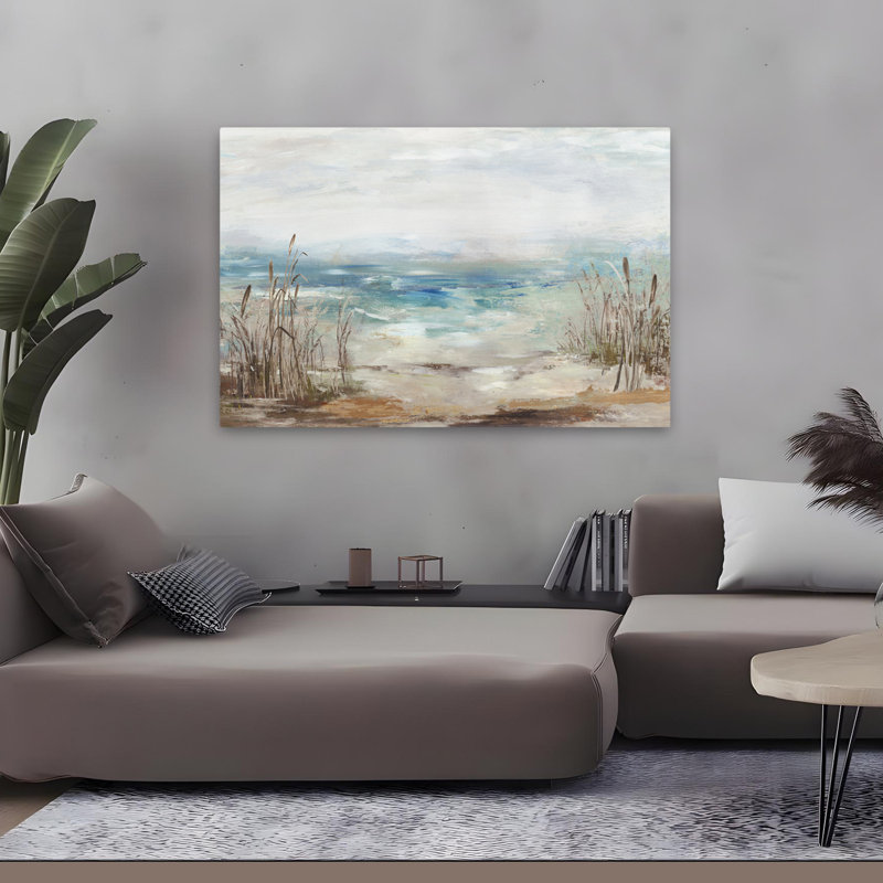 Paysage marin et vagues côtières à distance, H 32 po x l 48 po