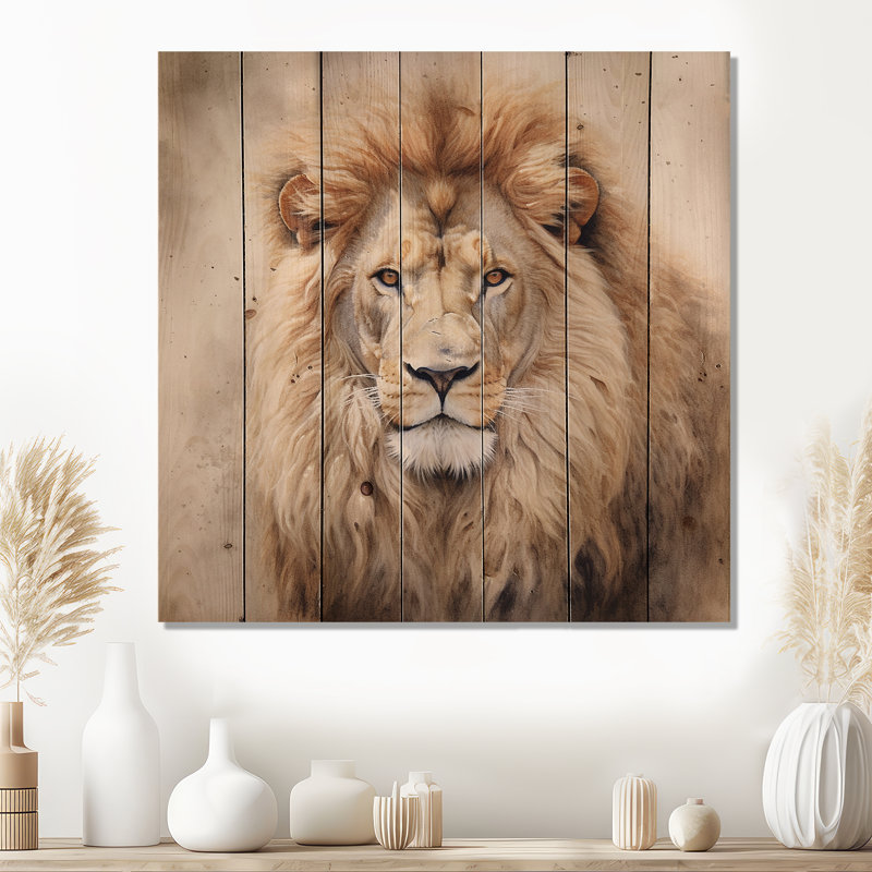 Shanequa féroce lion II sur bois, H 25 po x l 25 po x P 0,78 po