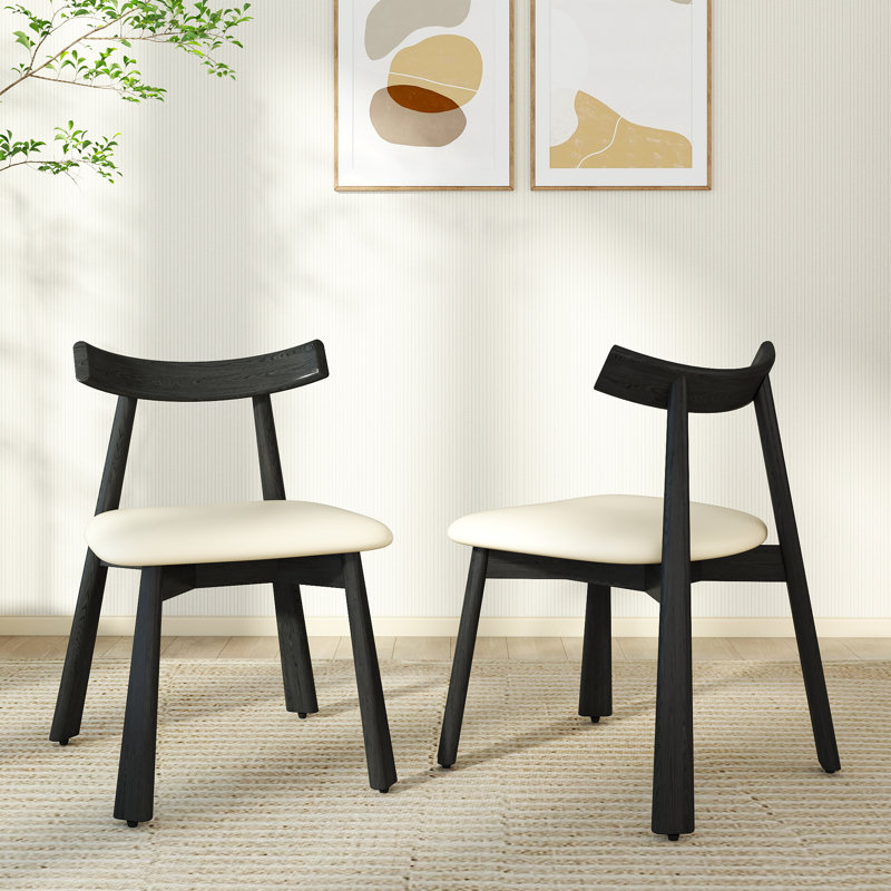 Hanes 2-Piece Modern Upholstered Rubber Wood Faux Leather Dining Chair, White